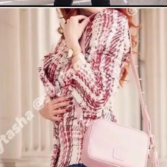 ZARA NEW WOMAN TWEED JACKET WITH GEM BUTTON BLAZER ECRU/RED TARTAN Size us.small - Picture 15 of 15